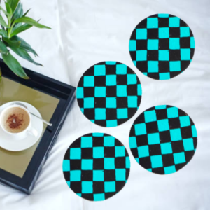 Turquoise Checked Tea Coaster